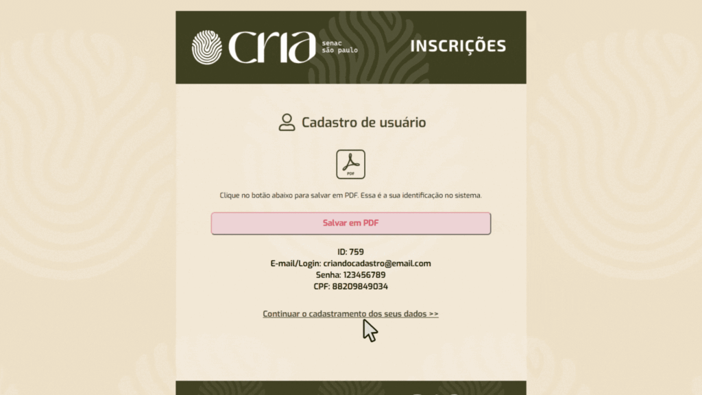 salvar suas informações de login em PDF