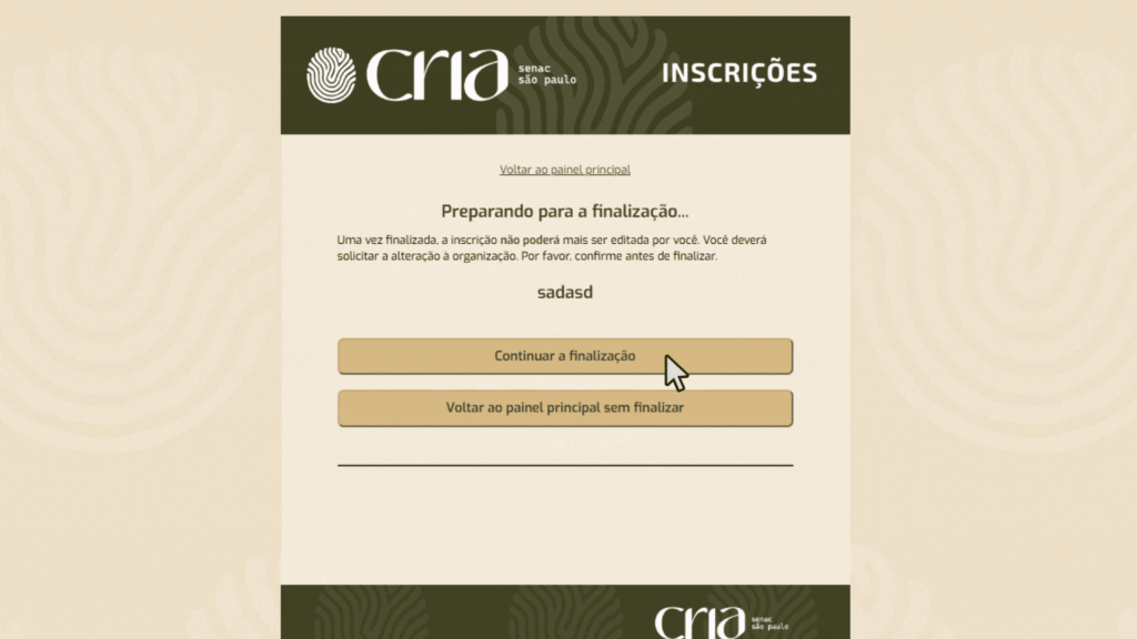 continuar a finalização