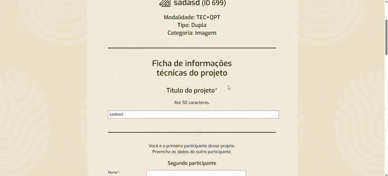 inscrição do projetos